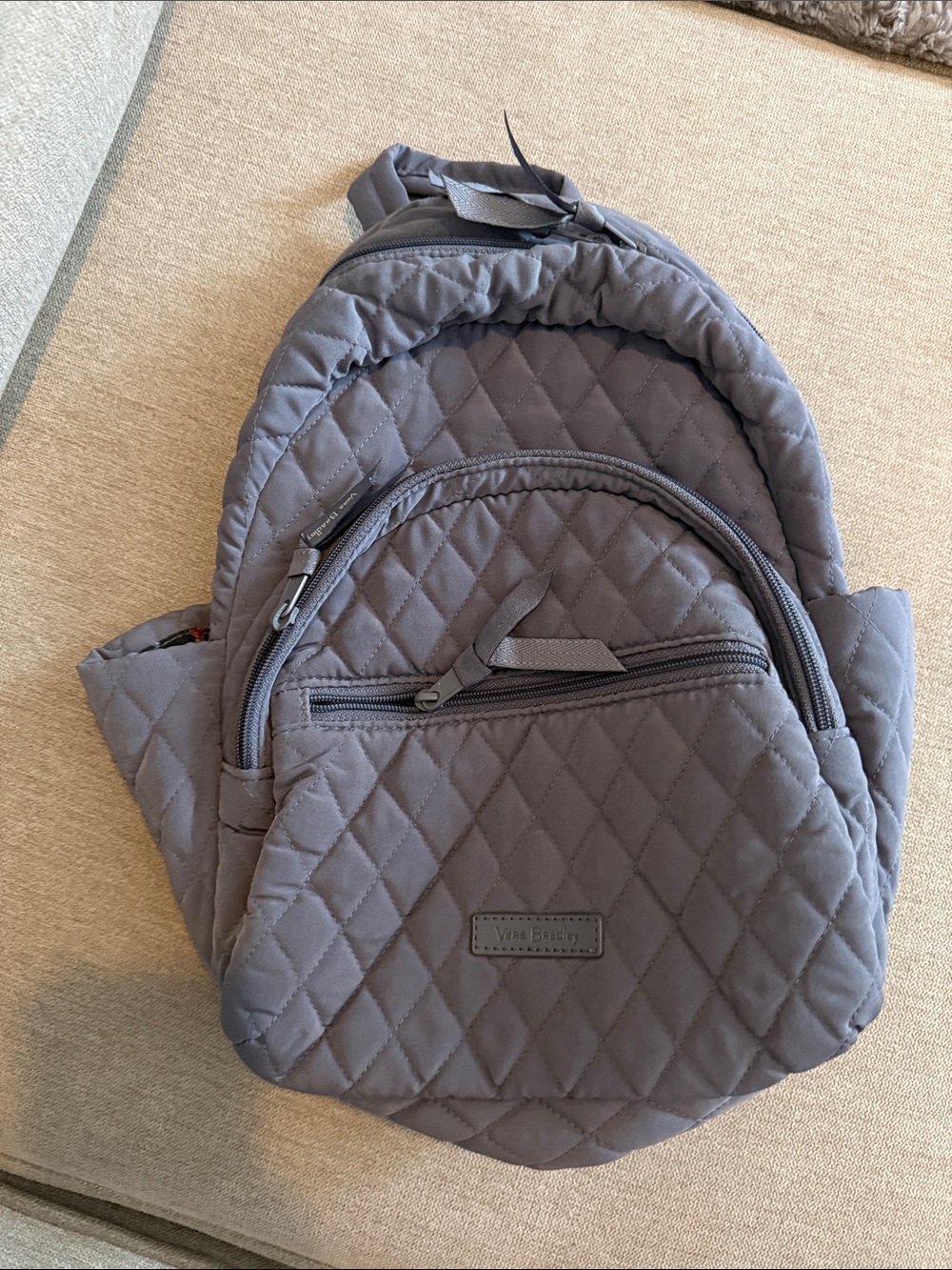 Vera Bradley Quilted Gray Backpack with Front Zip Pocket